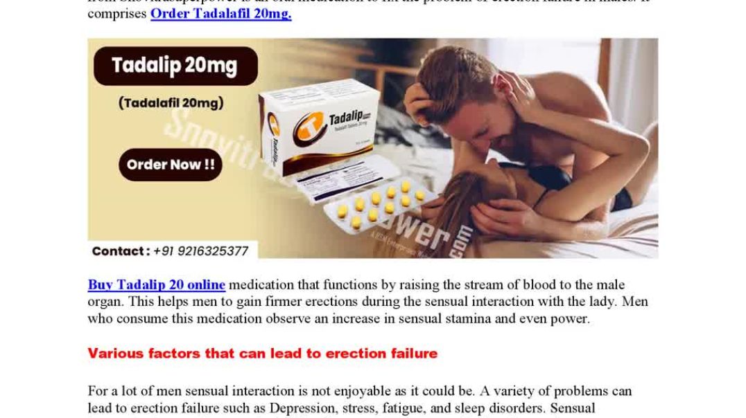 ⁣Tadalip 20-The Best Medication for the Management of Erection Failure